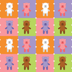 Vector cartoon seamless patterns collection. Set of bright colorful background swatches with cute cartoon bear. Childish cute set for gift paper or postcard