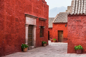 Fototapeta na wymiar Red walls, Santa Catalina Monastery (Convento de Santa Catalina), Arequipa, Peru, South America