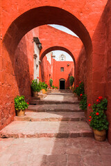 Red street, Santa Catalina Monastery (Convento de Santa Catalina), Arequipa, Peru, South America