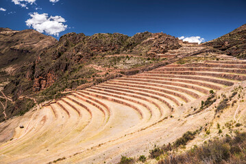 Fototapeta na wymiar Terraces at Pisac Inca Ruins, Sacred Valley of the Incas (Urubamba Valley), near Cusco, Peru, South America