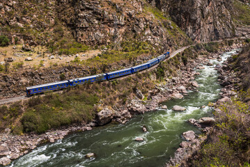 Train between Machu Picchu at Aguas Calientes and Ollantaytambo through the Sacred Valley, Cusco...