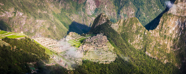 Machu Picchu Inca ruins seen from Sun Gate (Inti Punku or Intipuncu), Cusco Region, Peru, South...