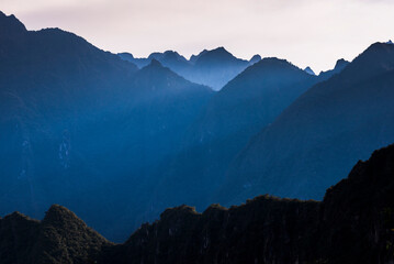 Andes Mountain at sunrise seen from Machu Picchu, Cusco Region, Peru, South America