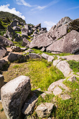 Boulders used to build Machu Picchu, an ancient Inca city, Cusco Region, Peru, South America