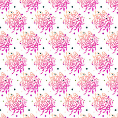 Vector decorative pattern with abstract plant elements and dots. Hand drawn style, gradient fill.  