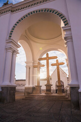 Copacabana Cathedral (aka Basilica of Our Lady of Copacabana) sunset, Copacabana, Bolivia, South...