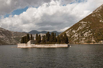 Outdoor view of Saint George Island in Kotor Bay (Boka Kotorska) near Perast city in Montenegro,...