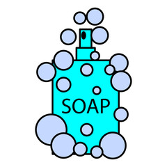 Cartoon liquid soap on transparent background. Hand draw. Medical hygiene for hands. Vector illustration. stock image. 