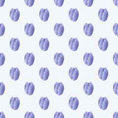 Seamless pattern with flowers. Abstract cute pattern on a Woman's Day with blue tulips on a white background. Very Peri background with tulips. Spring postcard for March 8.