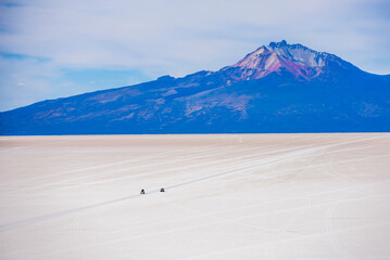 Uyuni Salt Flats (Salar de Uyuni) 4wd tour seen from Island called Isla Incahuasi, Uyuni, Bolivia,...