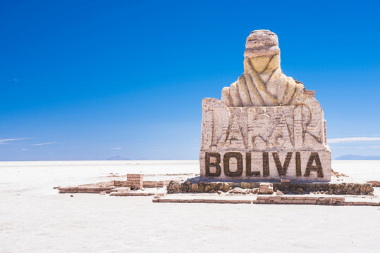 Dakar Rally Bolivia monument, Uyuni Salt Flats (Salar de Uyuni), Uyuni, Bolivia, South America