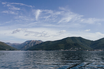 The Bay of Kotor, the Adriatic Sea in southwestern Montenegro. Its well-preserved group of medieval towns of Kotor, Tivat, Perast and Herceg Novi.  Travelling and leasure concept, beautiful seascape