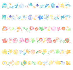  水彩草花柄ライン_セット