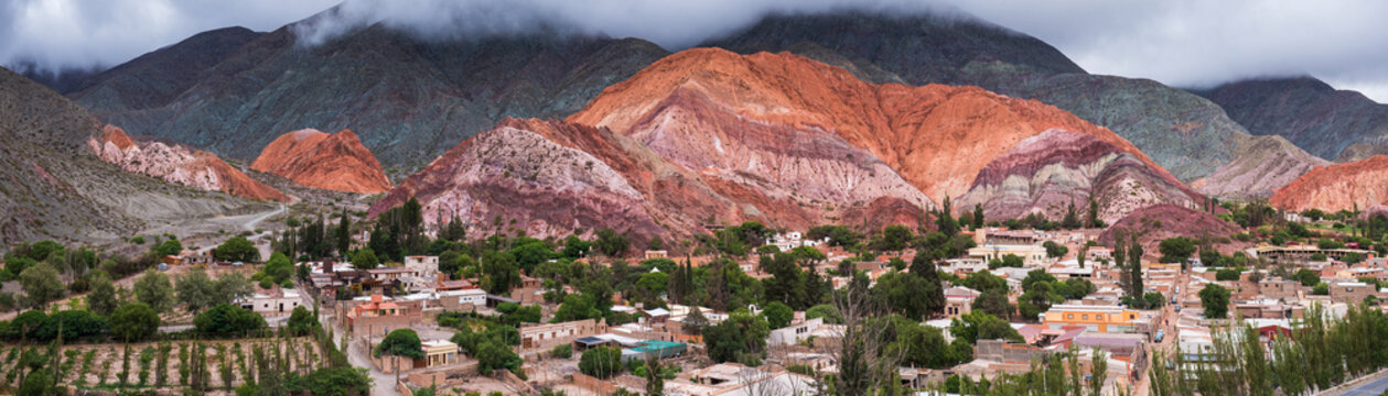 Purmamarca and the Hill of Seven Colours (Cerro de los Siete Colores), Quebrada de Purmamarca, Jujuy Province, North Argentina, South America