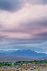 Andes Mountains surrounding Uspallata at sunset, Mendoza Province, Argentina, South America, background with copy space