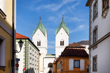 View of the monastery Niedernburg in Passau, Bavaria, Germany. Blick auf das Klosters Niedernburg in Passau