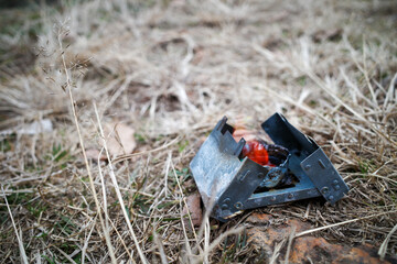 キャンプ＿ポケットストーブ＿火