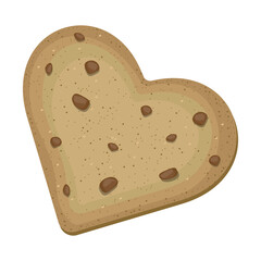 Top view of heart shaped cookie with chocolate chips isolated on white. Vector illustration.
