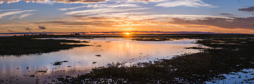 Sunset at Estancia San Juan de Poriahu, Ibera Wetlands, a marshland in Corrientes Province, Argentina, South America