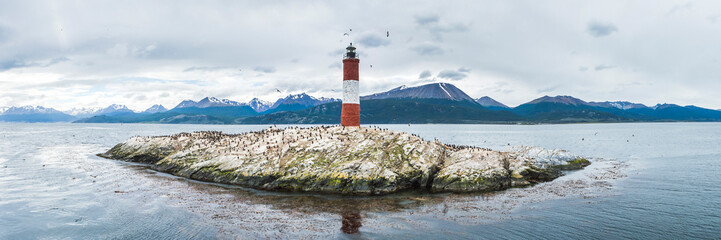 Les Eclaireurs Lighthouse and cormorant colony on an island in the Beagle Channel, Ushuaia, Tierra...
