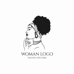 Beauty black woman logo vector, afro woman silhouette