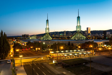 Oregon Convention Center in Portland, Oregon, illuminated at night