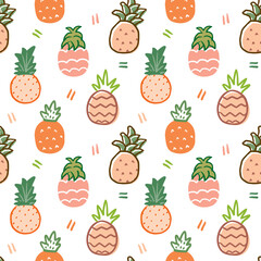 Seamless Pattern of Pineapple Art Design on White Background