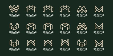 Fototapeta na wymiar Set of abstract monogram initial letter m w logo design template