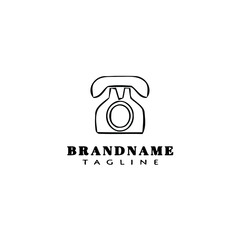 rotary phone cartoon logo icon design black isolated vector illustration