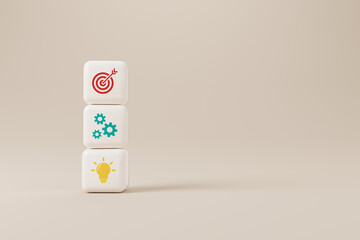 Concept of business strategy and action plan. Cube stacking with icon. 3d rendering illustration