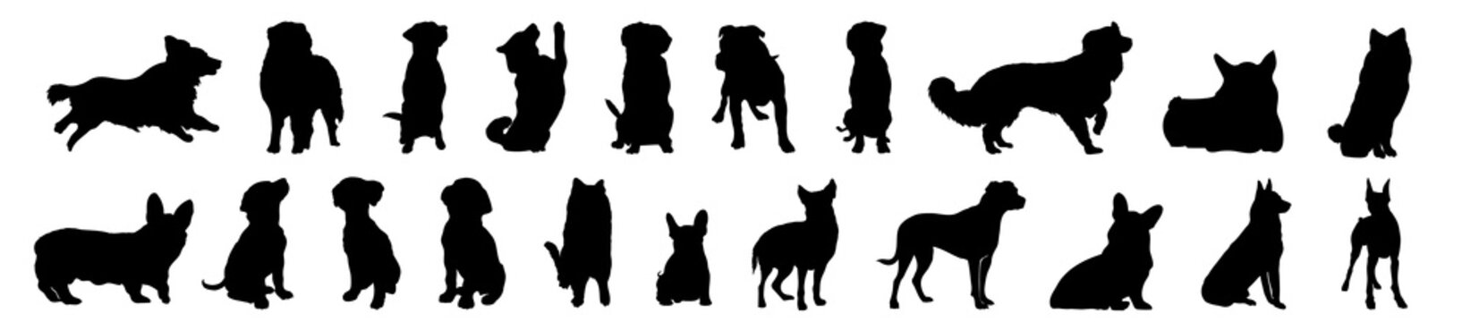 Silhouettes of dogs, different pack of dog silhouettes