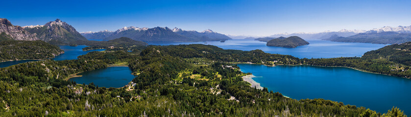 Fototapeta na wymiar View of Argentinian Lake District and Andes Mountains from Cerro Campanario (Campanario Hill), San Carlos de Bariloche, Rio Negro Province, Patagonia, Argentina, South America