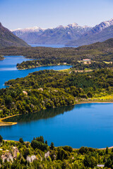 Llao Llao Hotel and Andes Mountains seen from Cerro Campanario (Campanario Hill), San Carlos de...