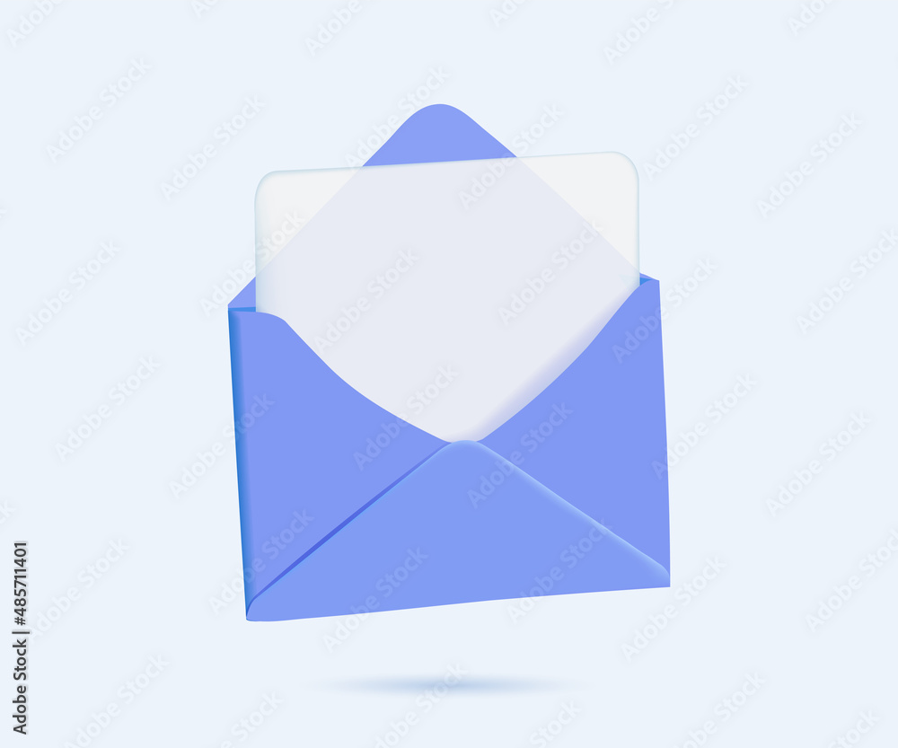 Aufkleber envelope with paper documents icon. 3d vector illustrations. 3d blue open mail envelope icon set wit