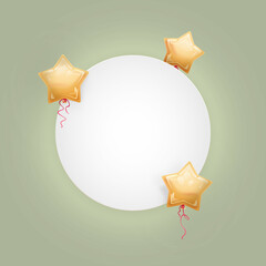 Żółte balony w kształcie gwiazdki i puste miejsce na tekst lub cytat. Zielone tło na zaproszenia, dzień kobiet, dzień matki, rocznice, ślub, reklamę, gratulacje. Szablon do mediów społecznościowych. © Monika