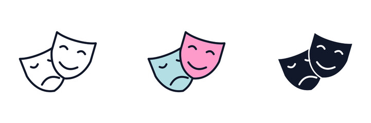 Comedy and tragedy. theater masks icon symbol template for graphic and web design collection logo vector illustration