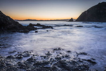 'Rocky Bay' at sunrise, Tapeka Point, Russell, Bay of Islands, Northland Region, North Island, New Zealand