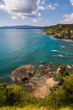 Russell Coast line seen from Tapeka Point, Russell, Bay of Islands, Northland Region, North Island, New Zealand