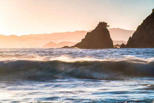'Rocky Bay', a beach at Tapeka Point at sunrise, Russell, Bay of Islands, Northland Region, North Island, New Zealand