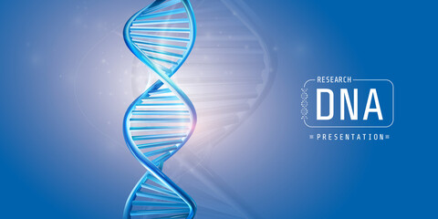 DNA spiral with abstract presentation title on a blue background.