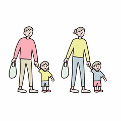 家族でお買い物イラスト素材