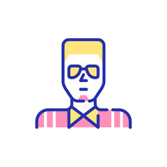 Young man with small beard and trendy haircut, wearing a shirt. Pixel perfect, editable stroke fun color avatar icon