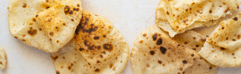 Egyptian Arab flatbreads - Aish Baladi top view. Close-up of Arabic tortilla