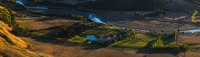 Winery and vineyard seen from Te Mata Peak at sunrise, Hawkes Bay Region, North Island, New Zealand