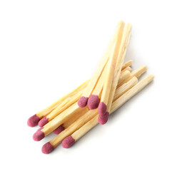 Wooden matches on white background