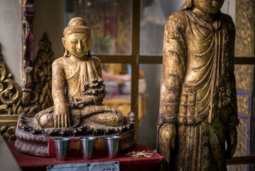 Gold Buddha Image at (Sule Pagoda), a Buddhist temple in Yangon (Rangoon), Myanmar (Burma)