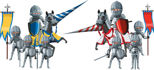 Naklejka premium Medieval knight jousting tournament on white background