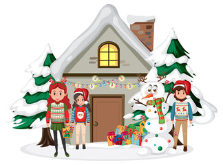 Obraz na płótnie Canvas Happy family celebrating Christmas at home
