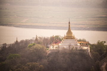Buddhist Temple at sunrise on Sagaing Hill, Mandalay, Myanmar (Burma)