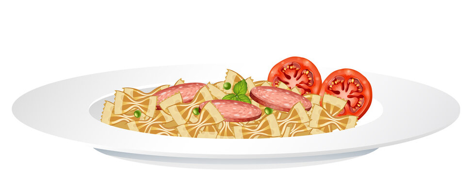 Pasta farfalle with salami and tomato